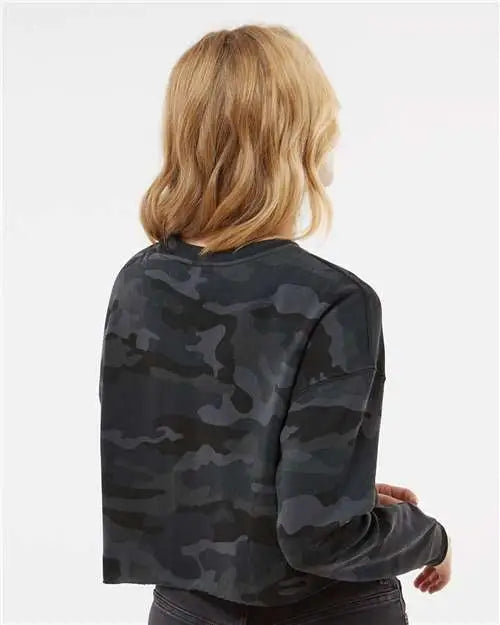 Independent Trading Co. Afx24crp Women’s Lightweight Crop Crewneck Sweatshirt - Black Camo