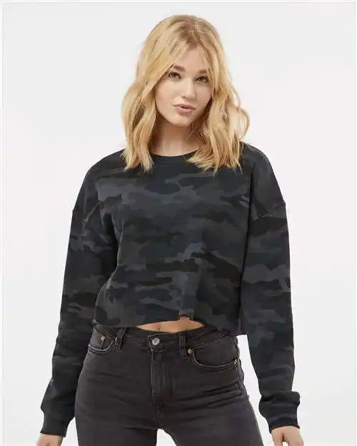 Independent Trading co Afx24crp Women’s Lightweight Cropped Crew Pullover Black Camo