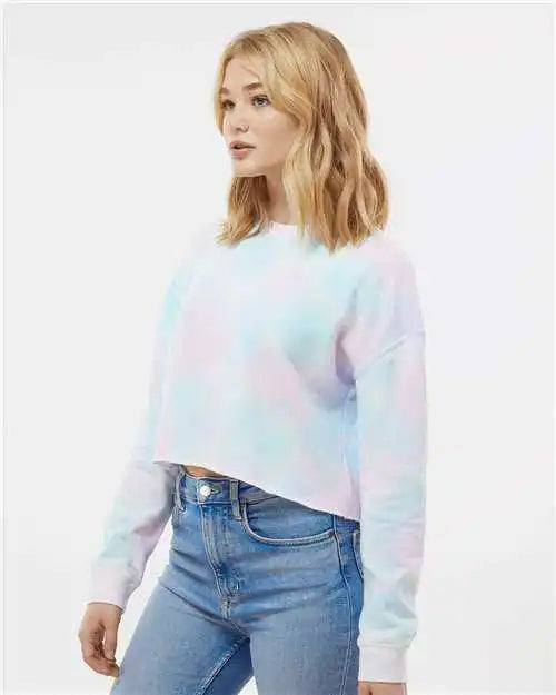Independent Trading co Afx24crp Women’s Lightweight Cropped Crew Pullover - Tie Dye Cotton Candy