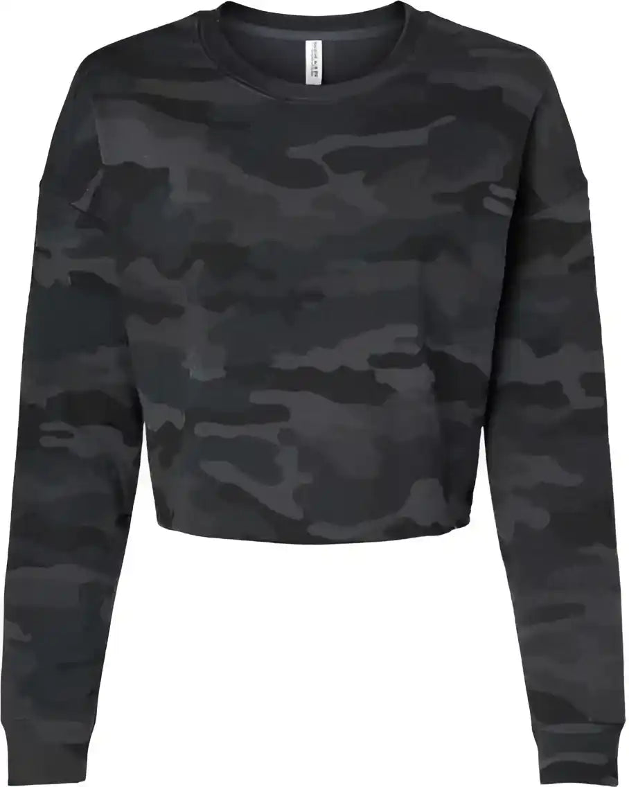 Independent Trading co Afx24crp Women’s Lightweight Cropped Crew Pullover Black Camo