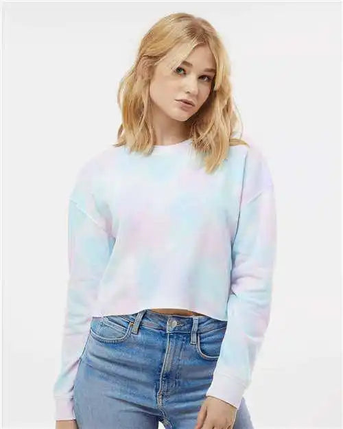 Independent Trading co Afx24crp Women’s Lightweight Cropped Crew Pullover - Tie Dye Cotton Candy