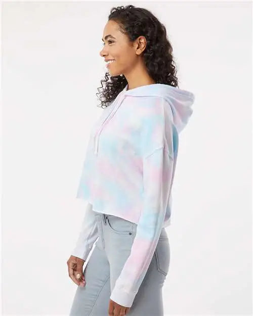 Independent Trading Co. Afx64crp Women’s Lightweight Crop Hooded Sweatshirt - Tie Dye Cotton Candy