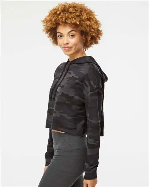 Independent Trading Co. Afx64crp Women’s Lightweight Crop Hooded Sweatshirt - Black Camo