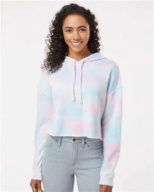 Independent Trading Co. Afx64crp Women’s Lightweight Crop Hooded Sweatshirt - Tie Dye Cotton Candy