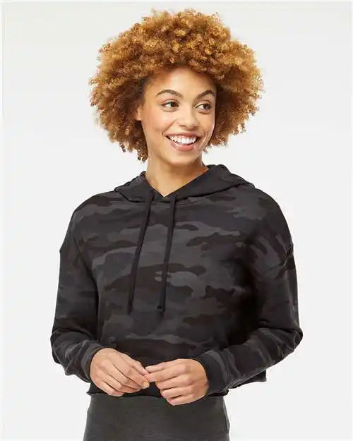 Independent Trading Co. Afx64crp Women’s Lightweight Crop Hooded Sweatshirt - Black Camo