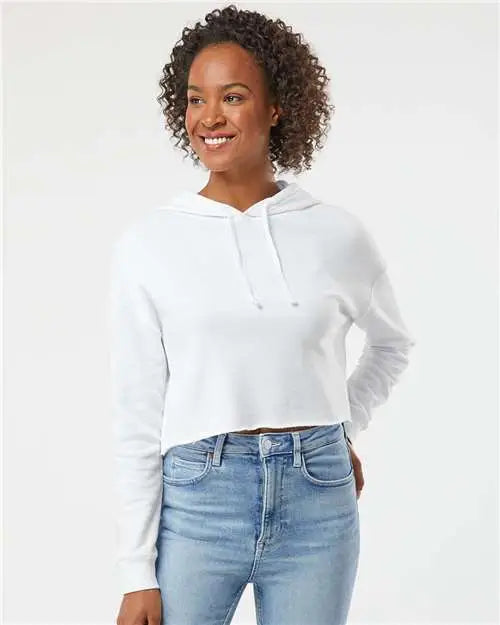 Independent Trading Co. Afx64crp Women’s Lightweight Crop Hooded Sweatshirt - White