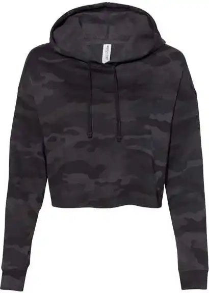 Independent Trading co Afx64crp Womens Lightweight Cropped Hooded Sweatshirt Black Camo