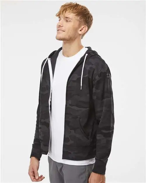 Independent Trading Co. Afx90unz Lightweight Full-zip Hooded Sweatshirt - Black Camo