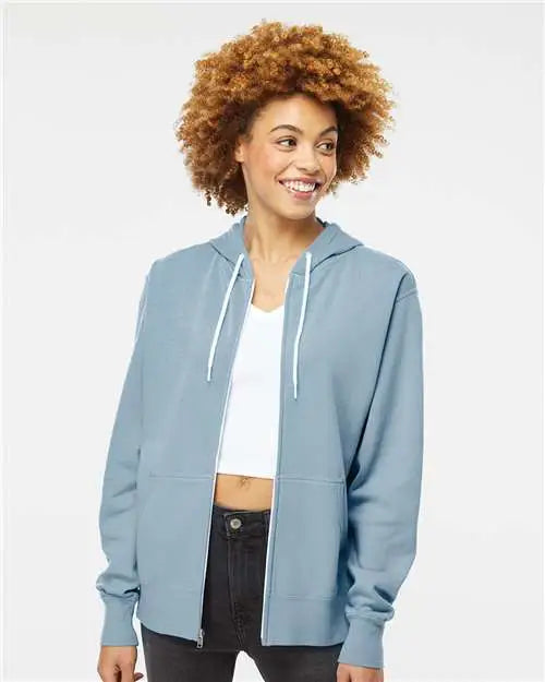 Independent Trading Co. Afx90unz Lightweight Full-zip Hooded Sweatshirt - Misty Blue