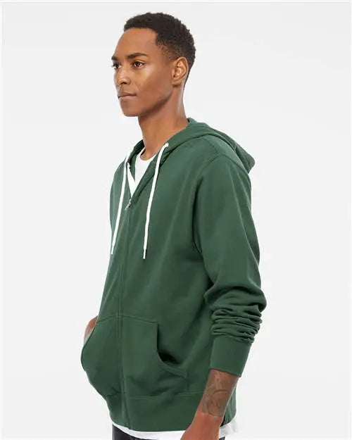 Independent Trading Co. Afx90unz Lightweight Full-zip Hooded Sweatshirt - Alpine Green