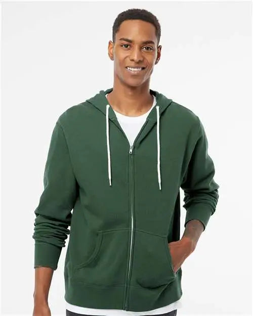 Independent Trading Co. Afx90unz Lightweight Full-zip Hooded Sweatshirt - Alpine Green