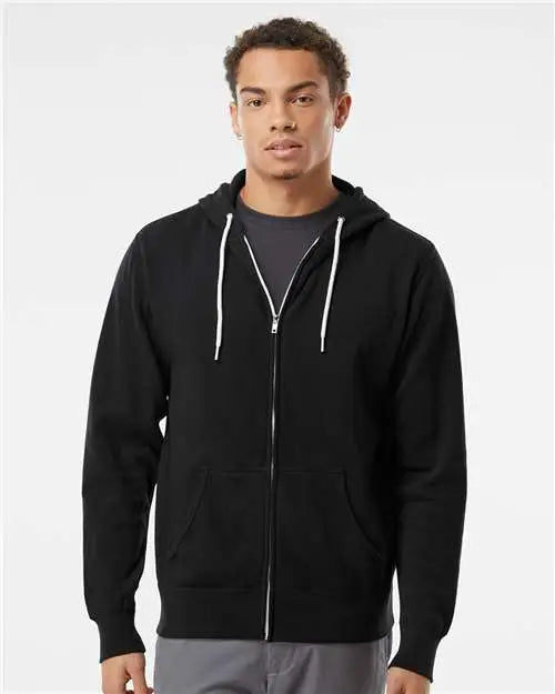 Independent Trading Co. Afx90unz Lightweight Full-zip Hooded Sweatshirt - Black