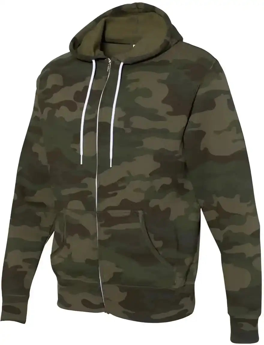 Independent Trading co Afx90unz Unisex Lightweight Full Zip Hooded Sweatshirt Forest Camo