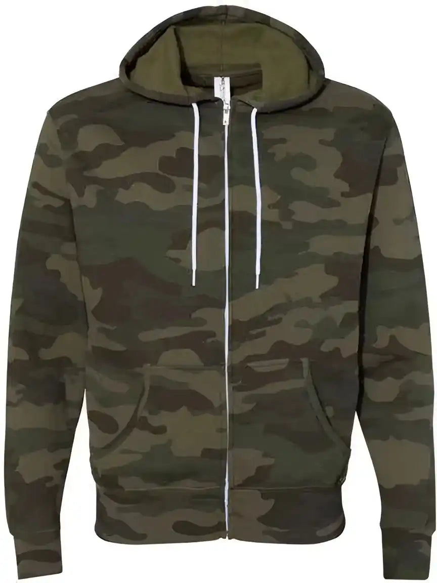 Independent Trading co Afx90unz Unisex Lightweight Full Zip Hooded Sweatshirt Forest Camo