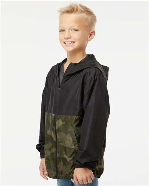 Independent Trading Co. Exp24ywz Youth Lightweight Windbreaker Full-zip Jacket - Black Forest Camo