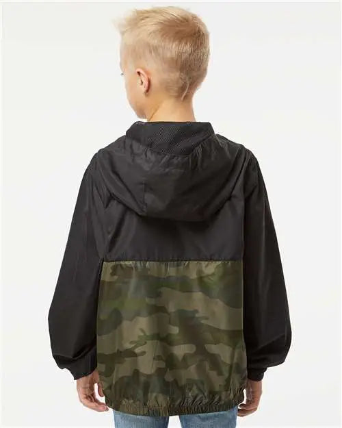 Independent Trading Co. Exp24ywz Youth Lightweight Windbreaker Full-zip Jacket - Black Forest Camo