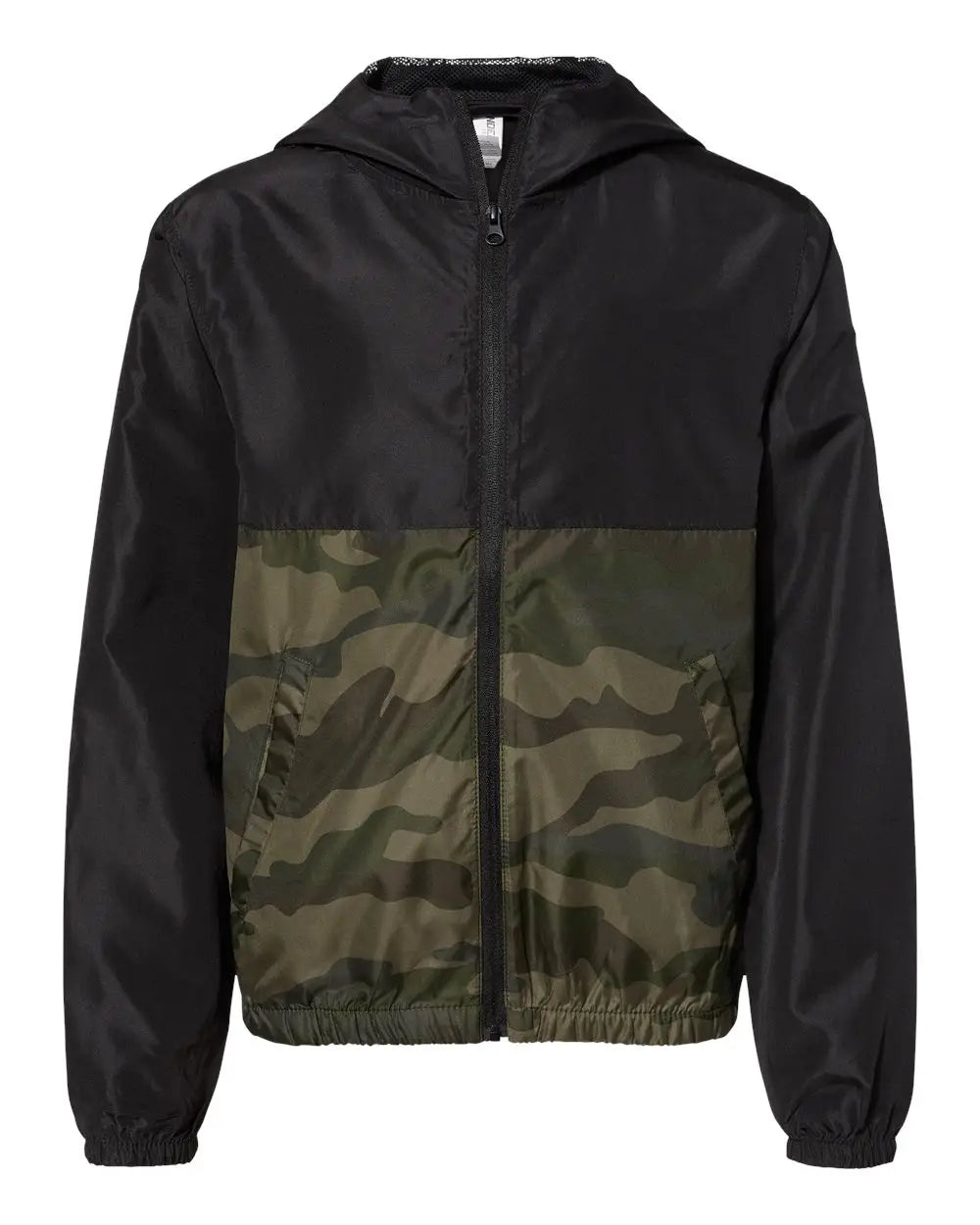 Independent Trading Co. Exp24ywz Youth Lightweight Windbreaker Full-zip Jacket - Black Forest Camo - Xs