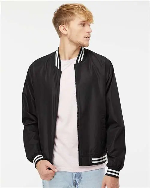 Independent Trading Co. Exp52bmr Lightweight Bomber Jacket - Black White Stripe