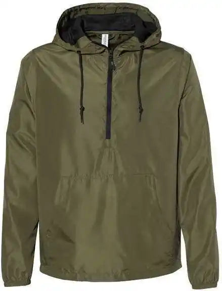 Independent Trading co Exp54lwp Unisex Lightweight Quarter-zip Windbreaker Pullover Jacket - Army Black Zipper