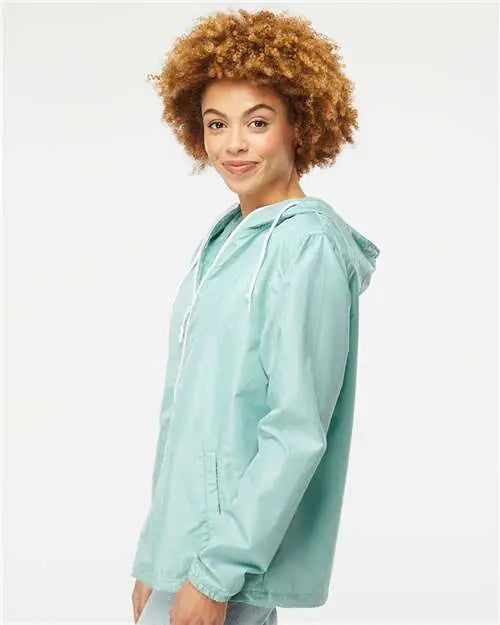 Independent Trading Co. Exp54lwz Lightweight Windbreaker Full-zip Jacket - Aqua White Zipper