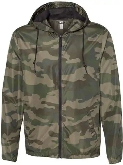 Independent Trading co Exp54lwz Unisex Lightweight Windbreaker Full Zip Jacket Forest Camo