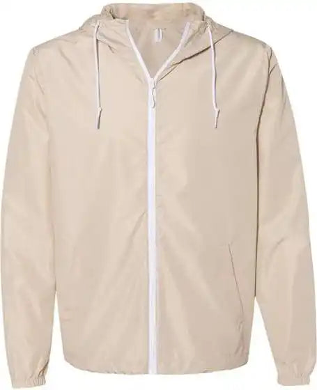 Independent Trading co Exp54lwz Unisex Lightweight Windbreaker Full Zip Jacket Classic Khaki White Zipper