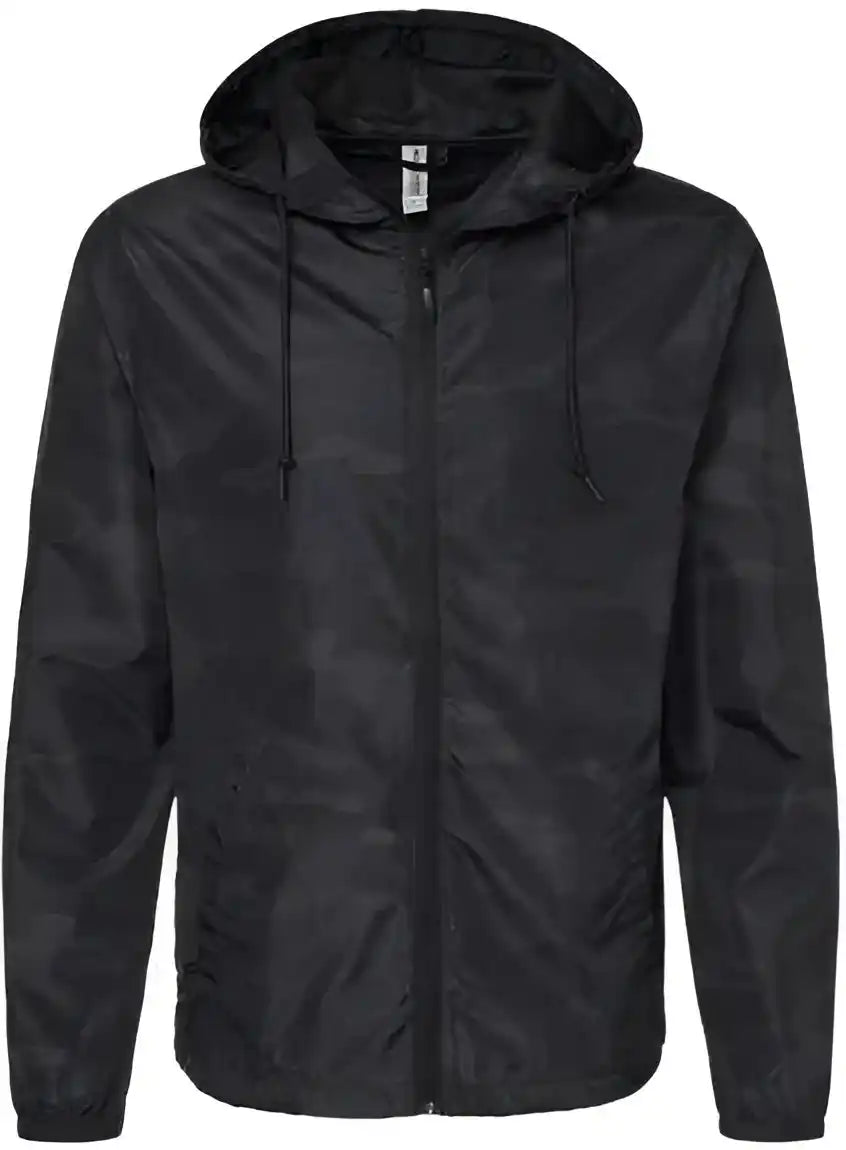Independent Trading co Exp54lwz Unisex Lightweight Windbreaker Full Zip Jacket Black Camo
