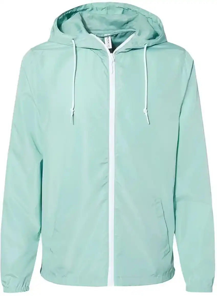 Independent Trading co Exp54lwz Unisex Lightweight Windbreaker Full-zip Jacket - Aqua White Zipper