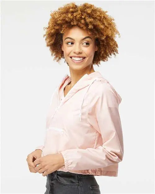 Independent Trading Co. Exp64crp Women’s Lightweight Quarter-zip Pullover Crop Windbreaker - Blush White Zipper