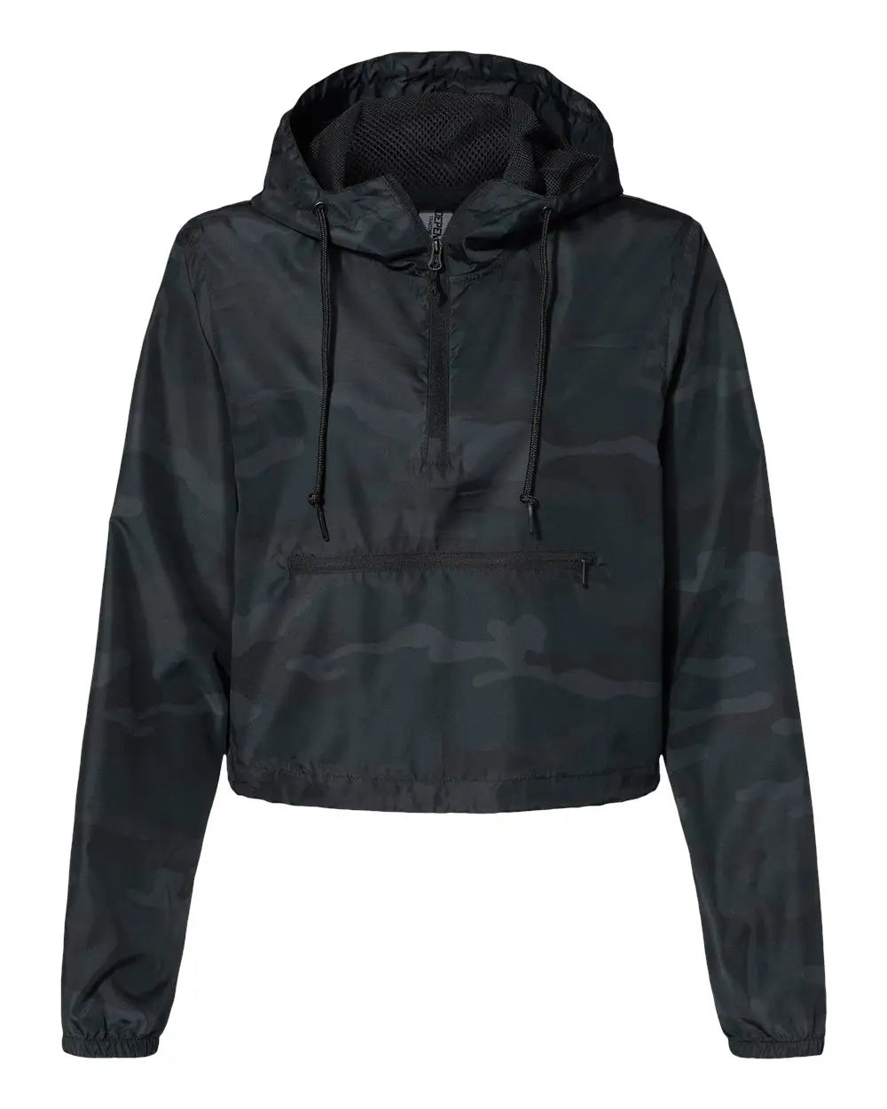 Independent Trading Co. Exp64crp Women’s Lightweight Quarter-zip Pullover Crop Windbreaker - Black Camo - Xs