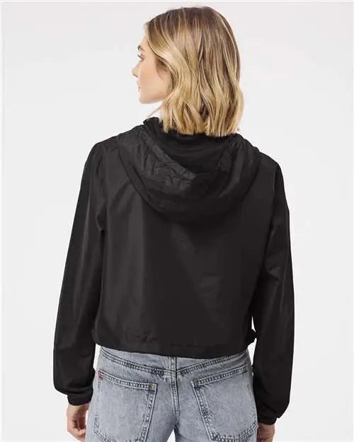 Independent Trading Co. Exp64crp Women’s Lightweight Quarter-zip Pullover Crop Windbreaker - Black