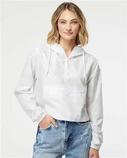 Independent Trading Co. Exp64crp Women’s Lightweight Quarter-zip Pullover Crop Windbreaker - White Camo