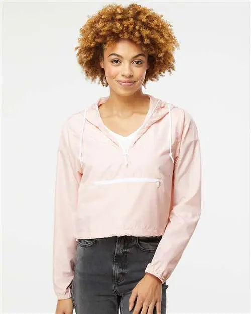 Independent Trading Co. Exp64crp Women’s Lightweight Quarter-zip Pullover Crop Windbreaker - Blush White Zipper