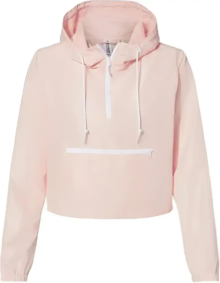Independent Trading co Exp64crp Women’s Lightweight Quarter-zip Pullover Crop Windbreaker - Blush White Zipper