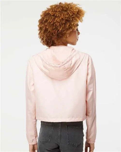 Independent Trading Co. Exp64crp Women’s Lightweight Quarter-zip Pullover Crop Windbreaker - Blush White Zipper