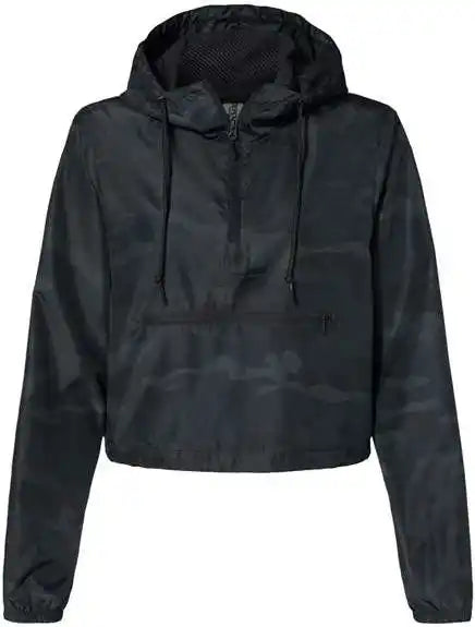 Independent Trading co Exp64crp Women’s Lightweight Quarter-zip Pullover Crop Windbreaker - Black Camo