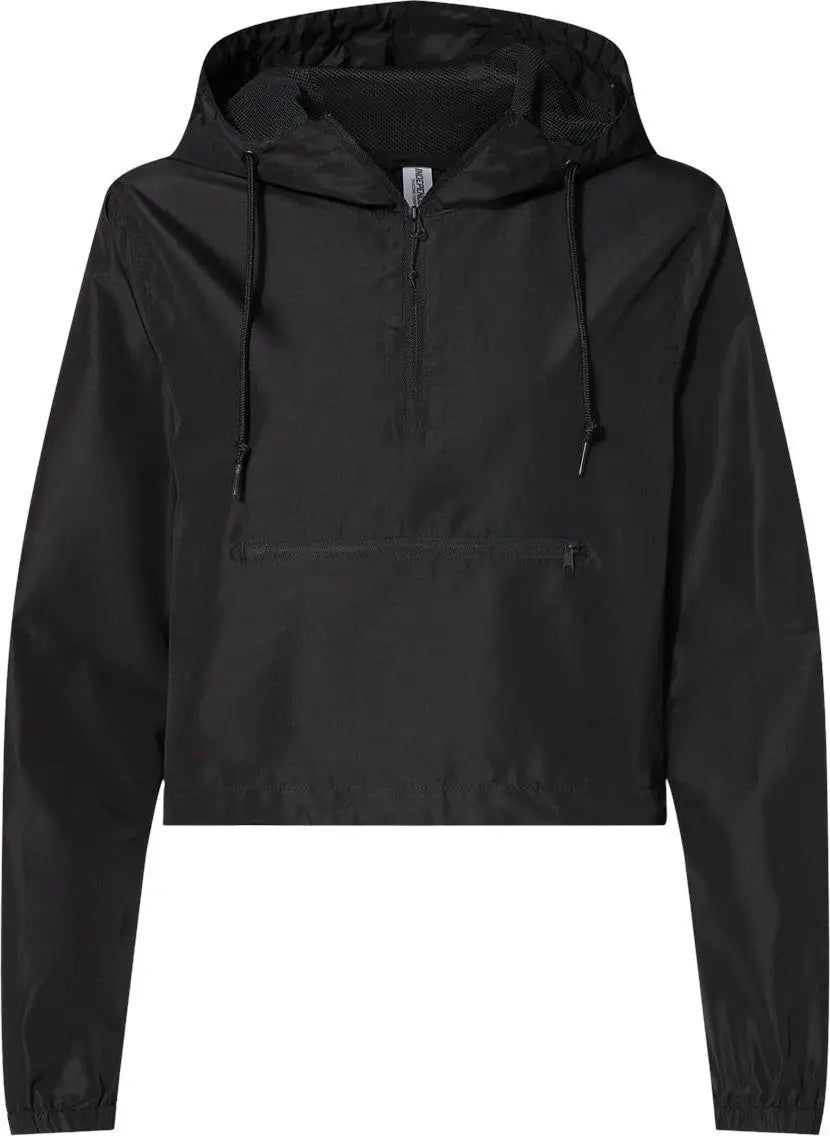 Independent Trading Co. Exp64crp Women’s Lightweight Quarter-zip Pullover Crop Windbreaker - Black - Xs