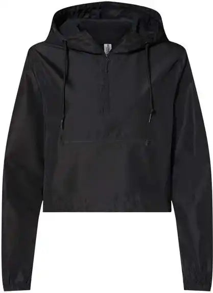 Independent Trading co Exp64crp Women’s Lightweight Quarter-zip Pullover Crop Windbreaker - Black
