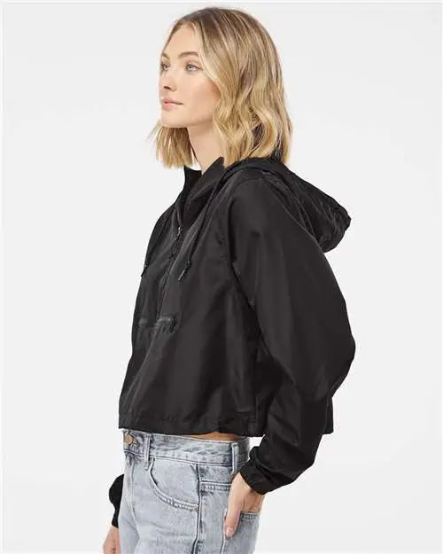 Independent Trading Co. Exp64crp Women’s Lightweight Quarter-zip Pullover Crop Windbreaker - Black