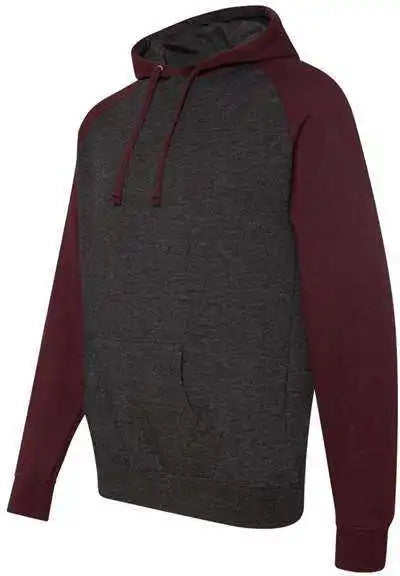 Independent Trading co Ind40rp Raglan Hooded Sweatshirt - Charcoal Heather Burgundy