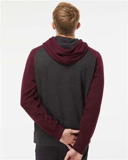 Independent Trading Co. Ind40rp Raglan Hooded Sweatshirt - Charcoal Heather Burgundy