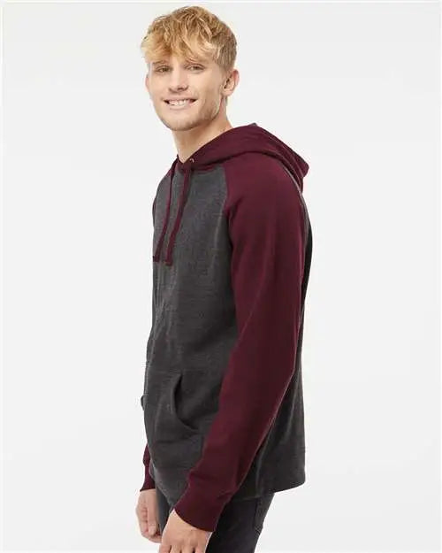 Independent Trading Co. Ind40rp Raglan Hooded Sweatshirt - Charcoal Heather Burgundy