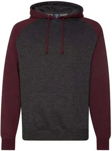 Independent Trading co Ind40rp Raglan Hooded Sweatshirt - Charcoal Heather Burgundy