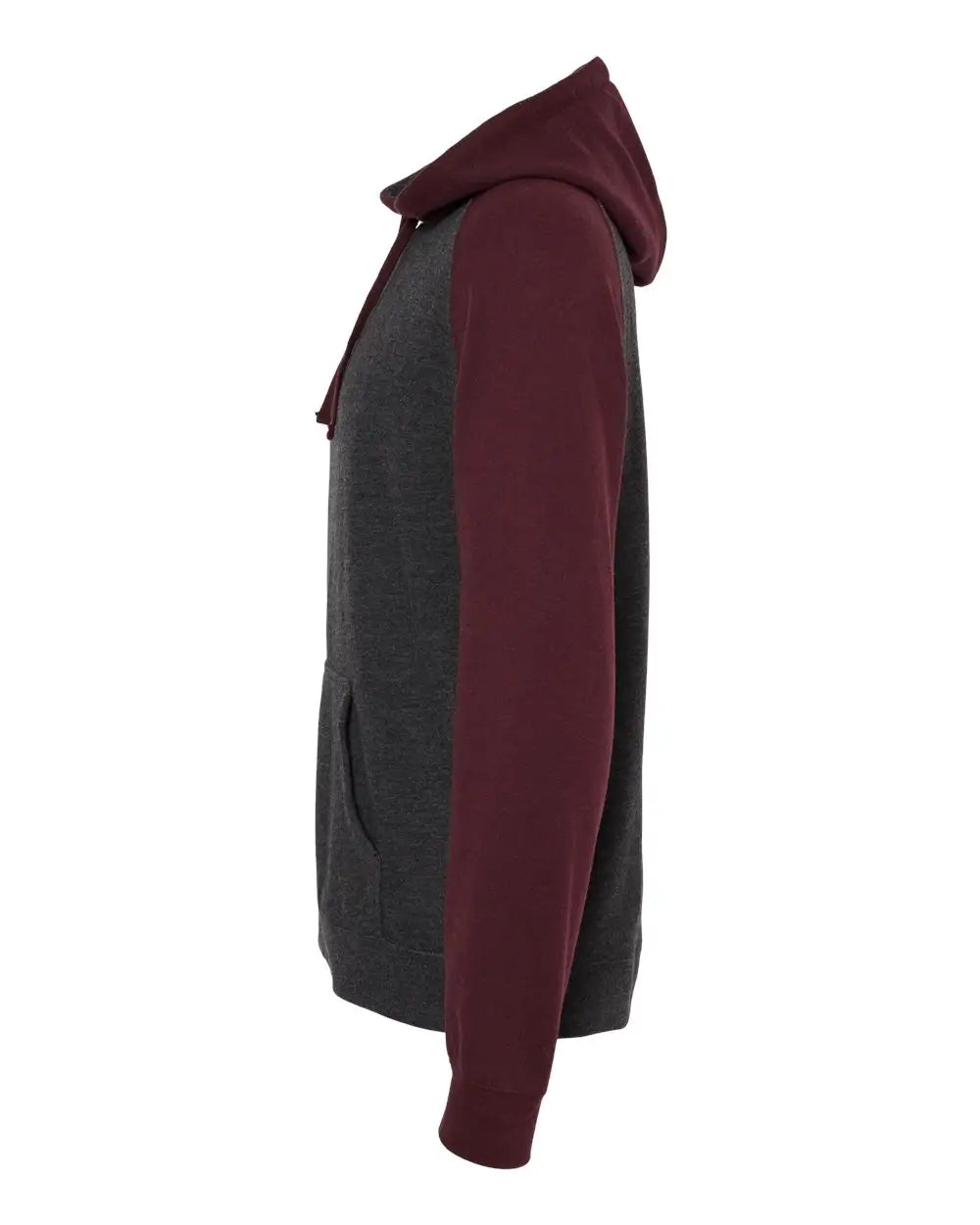 Independent Trading Co. Ind40rp Raglan Hooded Sweatshirt - Charcoal Heather Burgundy