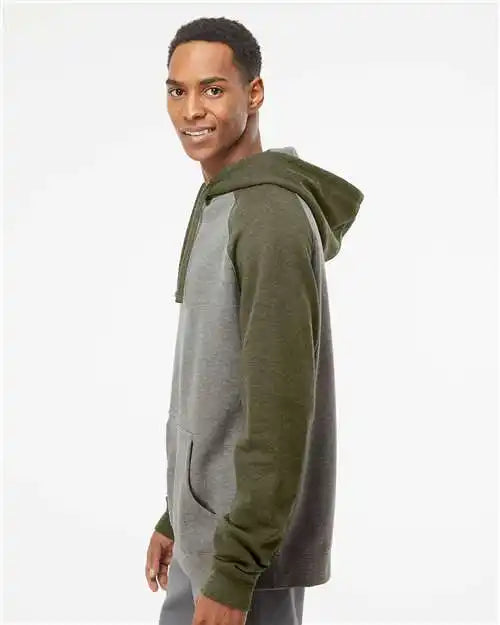 Independent Trading Co. Ind40rp Raglan Hooded Sweatshirt - Gunmetal Heather Army