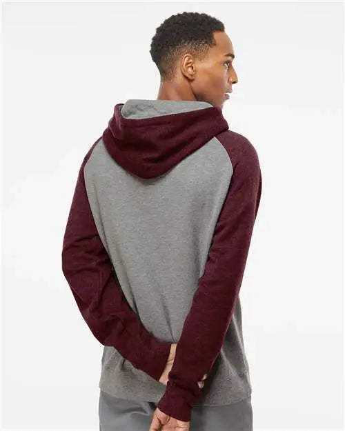 Independent Trading Co. Ind40rp Raglan Hooded Sweatshirt - Gunmetal Heather Burgundy