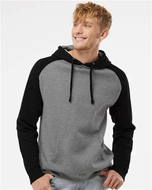 Independent Trading Co. Ind40rp Raglan Hooded Sweatshirt - Gunmetal Heather Black
