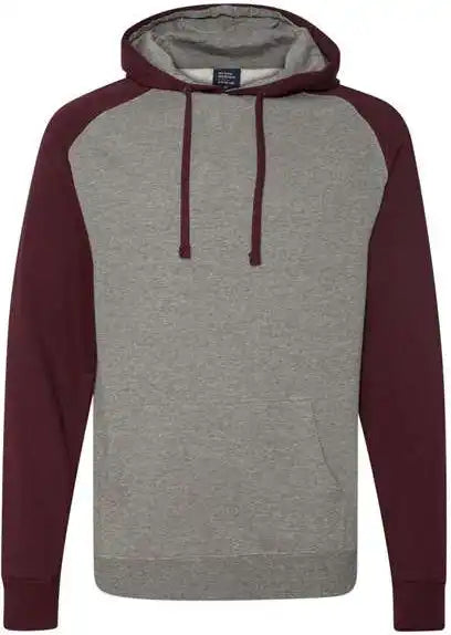 Independent Trading co Ind40rp Raglan Hooded Sweatshirt - Gunmetal Heather Burgundy
