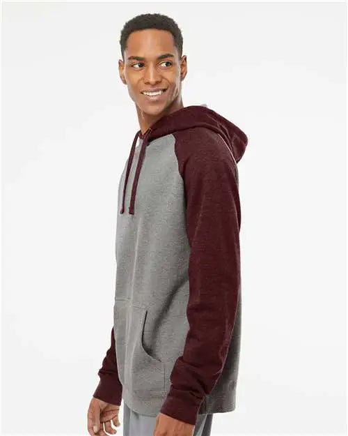Independent Trading Co. Ind40rp Raglan Hooded Sweatshirt - Gunmetal Heather Burgundy