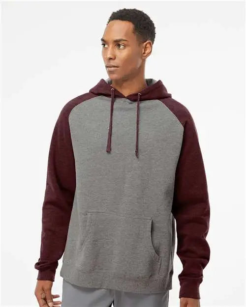 Independent Trading Co. Ind40rp Raglan Hooded Sweatshirt - Gunmetal Heather Burgundy